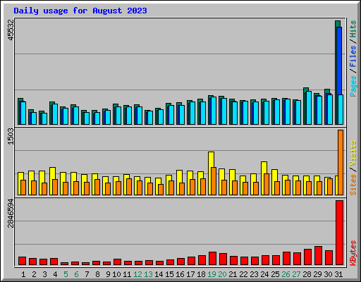 Daily usage for August 2023